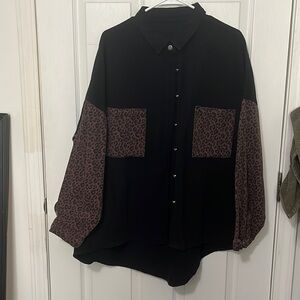 Cheetah and black jean shacket